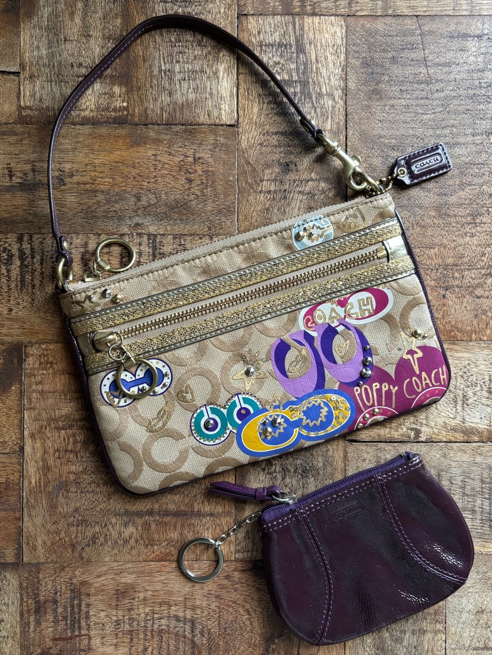 💜COACH Poppy Wristlet Mini Bag & Mini Coin Purse Set💜
